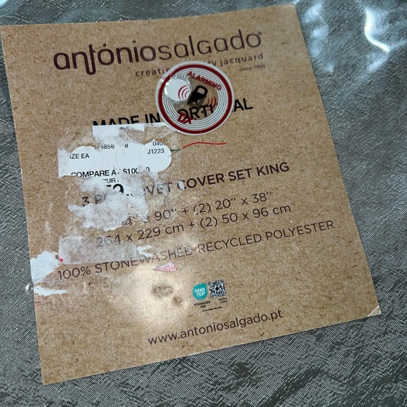 Antonio Salgado made in Portugal king duvet cover set new grey gray - Picture 2 of 4